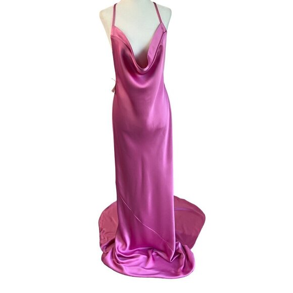 Norma Kamali Cross Back Bias Gown in Candy Pink Medium New Womens Long Dress - Picture 5 of 16